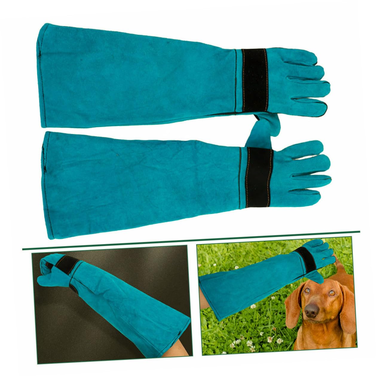 Hohopeti Guantes para Manejo de Gatos y Perros de Piel Sintética Diseño Ergonómico para Protección contra Mordeduras y Alimentación Manga Larga Azul Cómodo para Diferentes de Muñeca