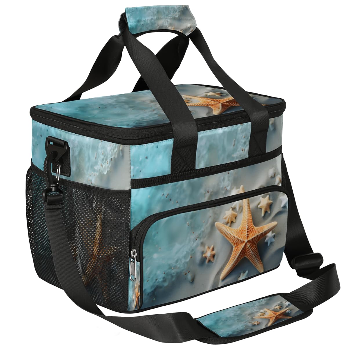 Beach Insulated Picnic Backpack Lunch Box for Women Men Picnic Basket Tote Lunch Bag Picnic Bag Portable Lunch Bags for Picnic, Beach, Work, Trip,Office, Camp Starfishes Sea