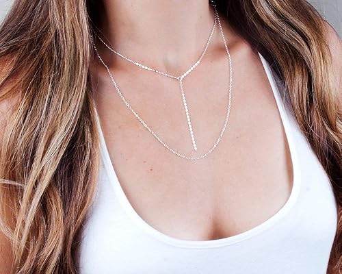 Miniatura 5 de Sterling Silver Lariat Y Necklace Chain - Simple Layering Necklace Designer Handmade - Length 15 inch + 2 inch Extender
