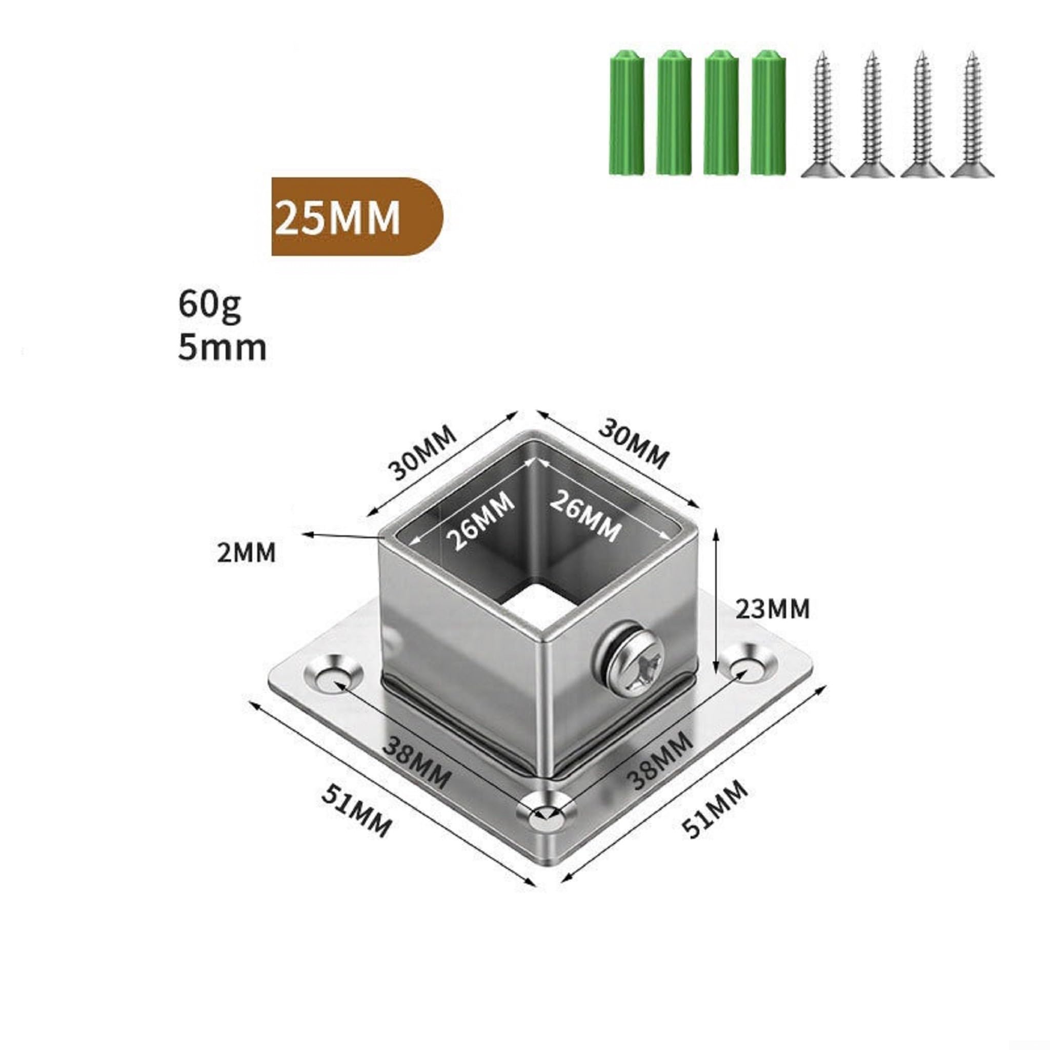 Conector para acero Tubo Cuadrado 20mm Base Brida Conector para(40MM 10pcs)