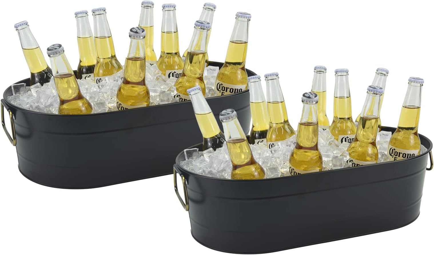 Ice Bucket Galvanized Tub, 2 Pcs 5 Gallon Oval Beverage Tub, Drink Cooler Ice Buckets for Parties, Metal Bucket with Handle for Beer Whiskey Wine and Cocktails (Black)