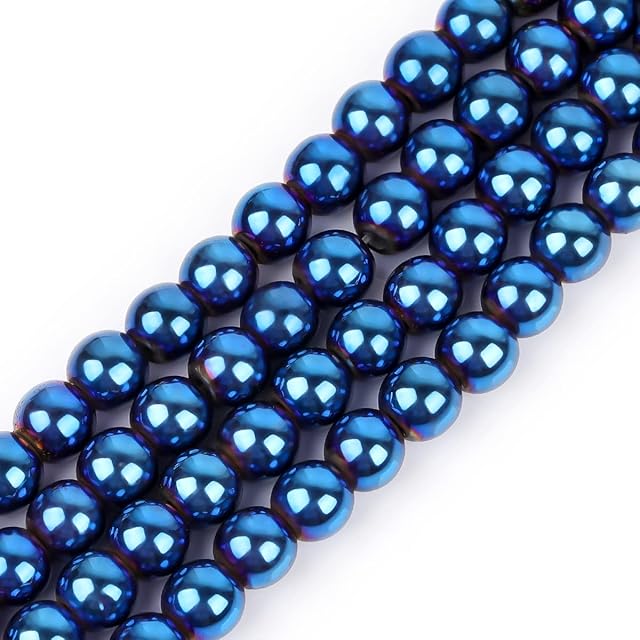 GEM-Inside Natural 6mm Blue Metallic Coated Magnetic Hematite Round Gemstone Semi Precious Loose Beads for Jewellery Making 15''
