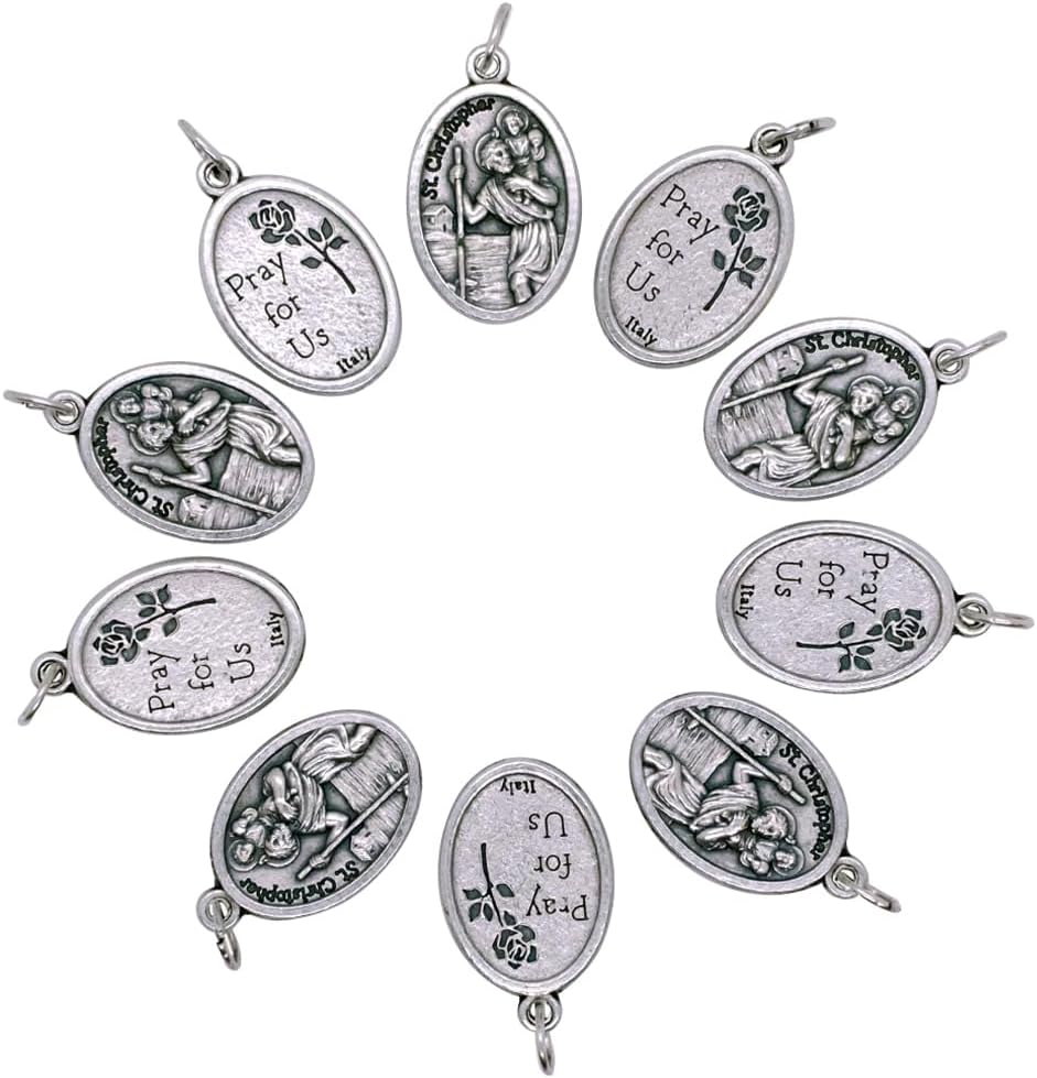 10 Pack of Saint Christopher Medals | Patron Saint of Travelers and Motorists | Religious Pendants for DIY Jewelry and Chaplets | Great Catholic Gift | Made in Italy