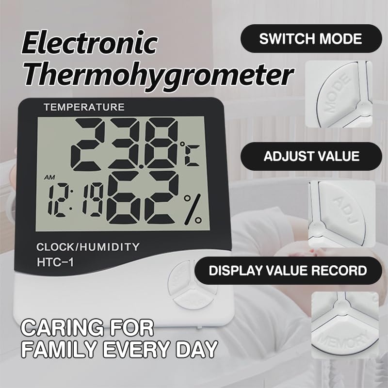Convious Pack of 10 HTC-1 Indoor Digital Humidity Meter Hygrometer Thermometer with Large LCD Display Temperature Meter. 1