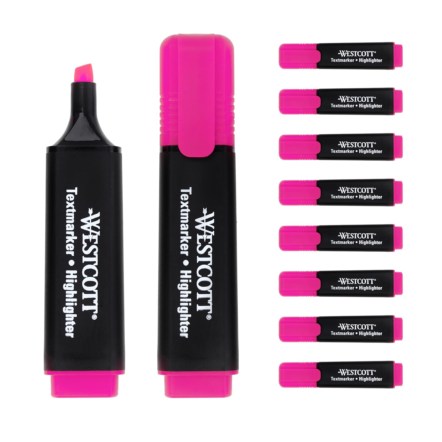 Westcott marcadores resaltadores 10 piezas en rosa | Paquete de 10 marcadores resaltadores en rosa brillante | 2-5 mm de ancho de línea | tinta premium de Alemania | E-743617 00