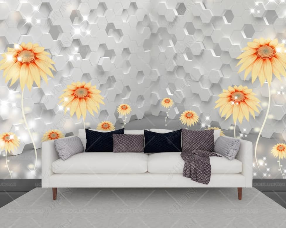 Papier peint intissé brique hexagonale tournesol pour décoration murale de restaurant