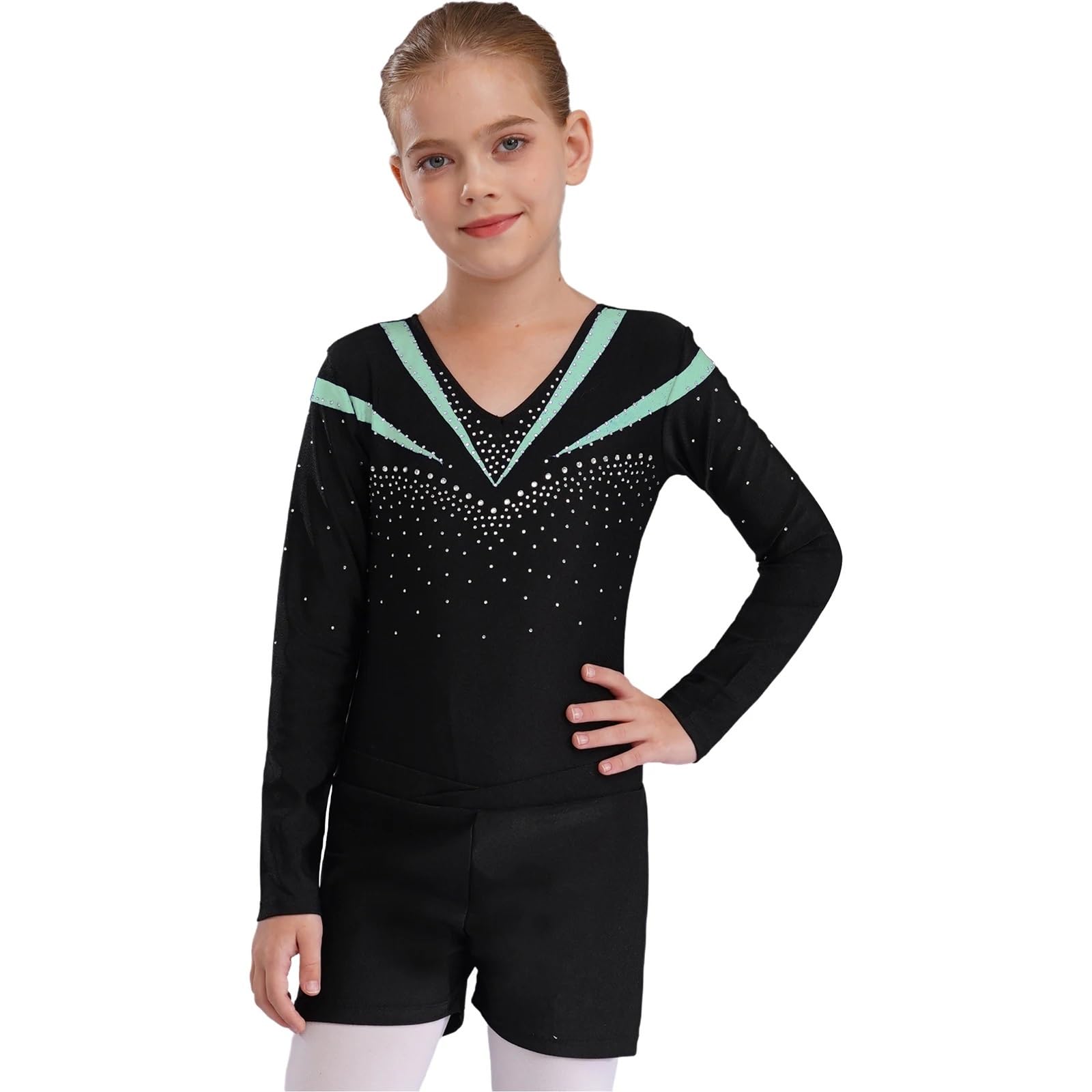 Maillot Gimnasia Ritmica Girls Ballet Dance Outfits Kids Long Sleeve Gymnastics Leotards With Shorts Dancewear Sets For Yoga Athletic Jumpsuit