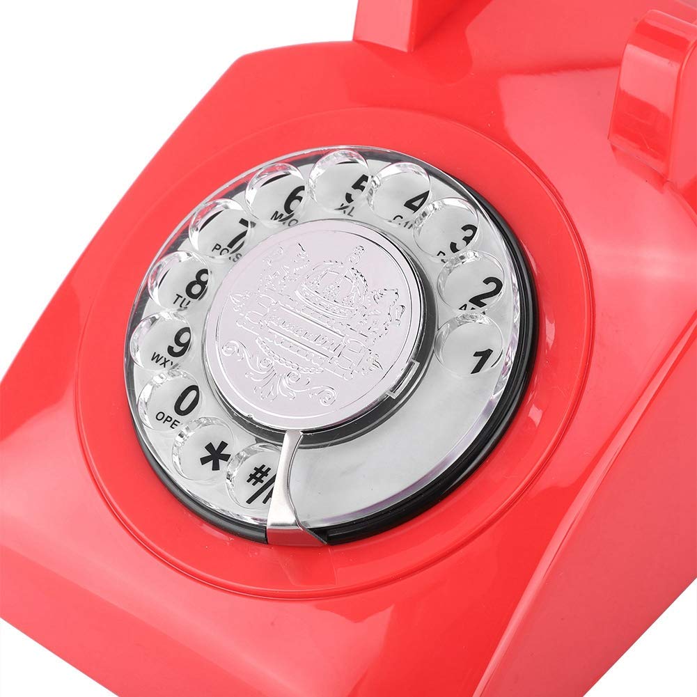 telefony domowe， Przewodowy analogowy telefon stacjonarny Telefon stacjonarny, Klasyczny telefon domowy Telefon stacjonarny Obróć do sypialni/biura(Red)
