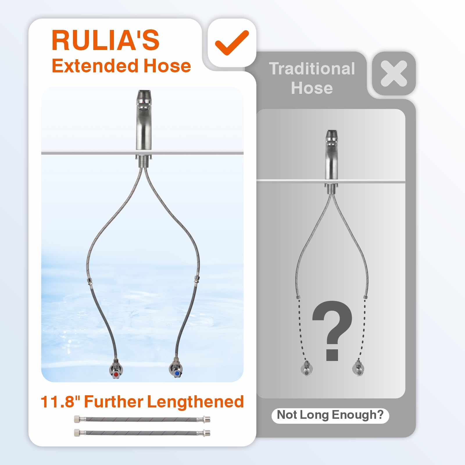 RULIA Conector de manguera de suministro de grifo, 11.8 pulgadas de largo x 9/16 hembra x 9/16 macho manguera de extensión de grifo, línea de suministro trenzada de nailon, paquete de 2, RB2030