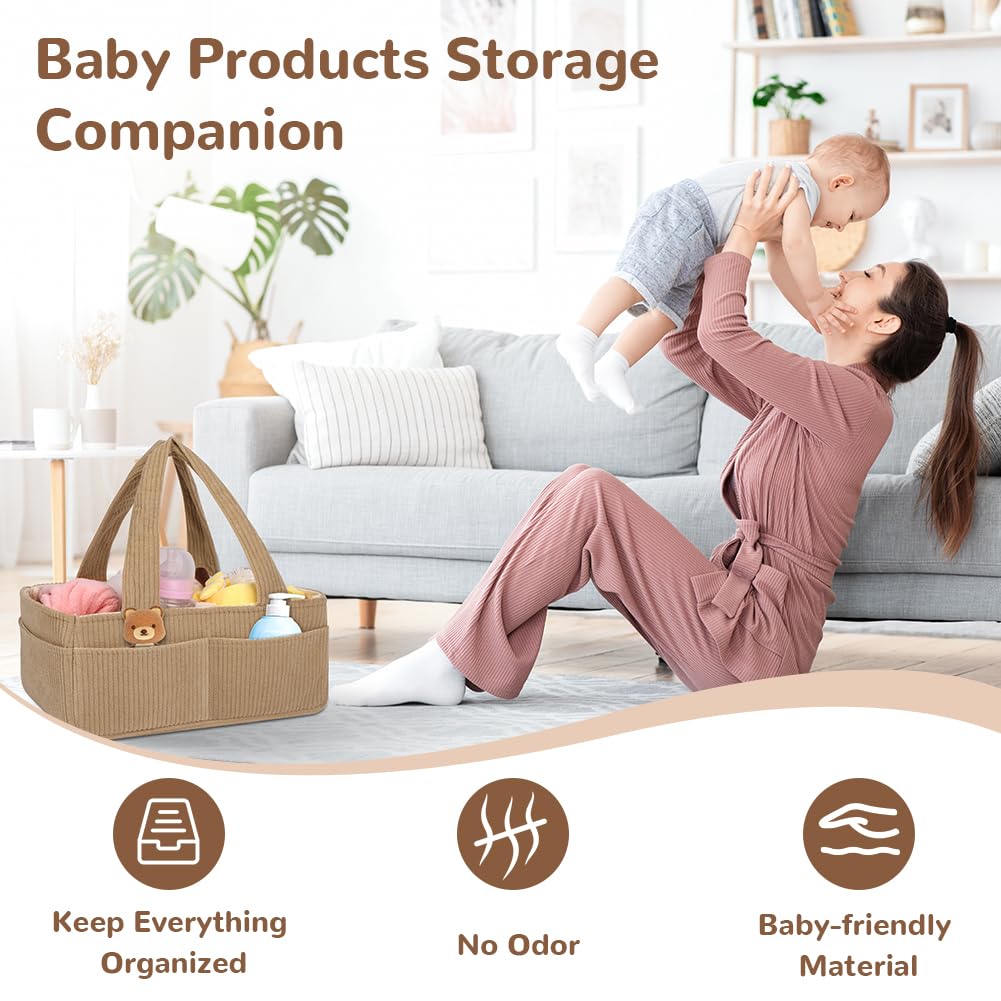 HAGOT Nappy Caddy, Baby Diaper Caddy Organizer, Foldable Bag Organizer with Compartments for Mum to Be (Khaki) - Image 4