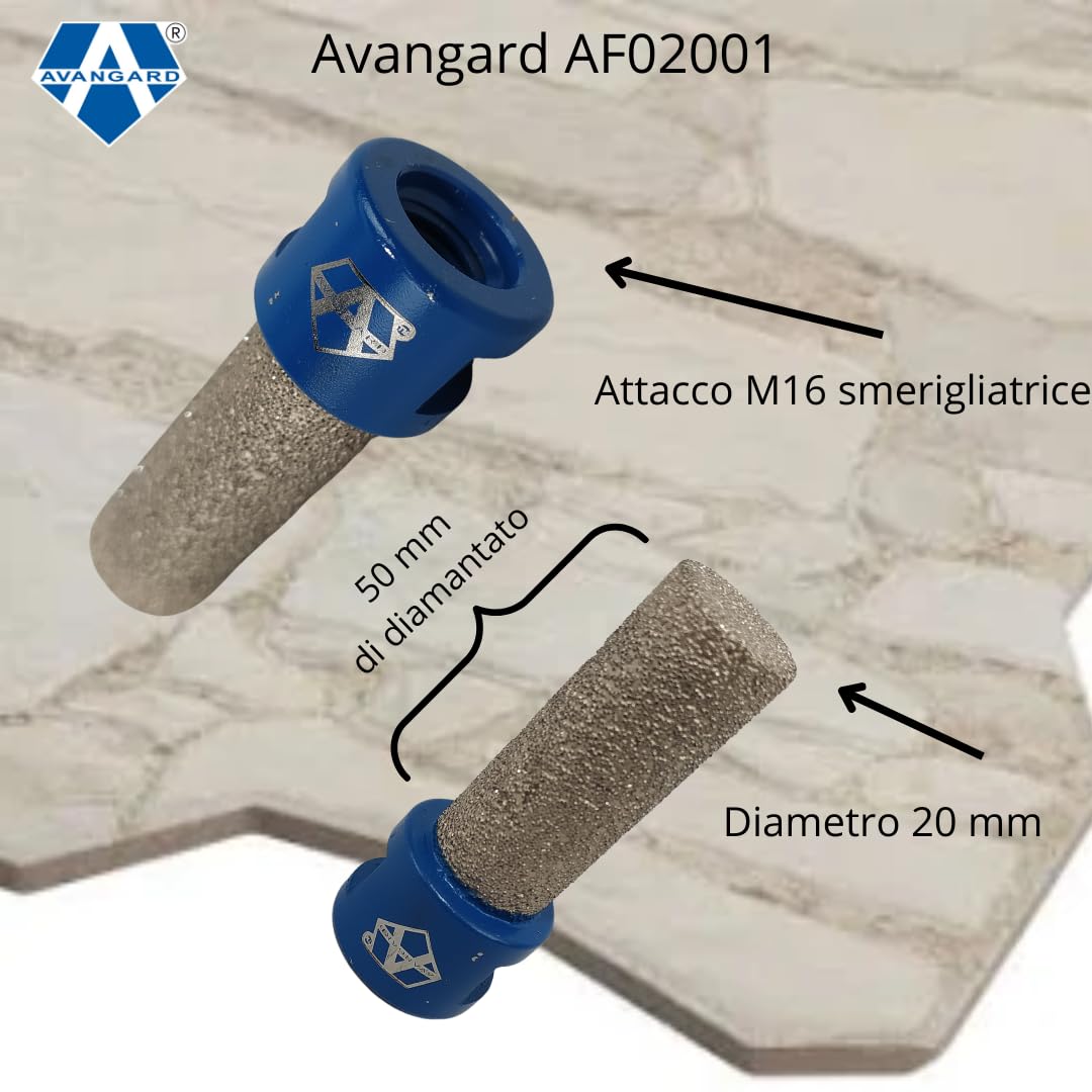 fresa diamantata cilindrica professionale AVANGARD - Allarga Fori per fori sopra i 20 mm. Per Gres porcellanato, Ceramica, Marmo e Granito Attacco M14 per smerigliatrice angolare standard