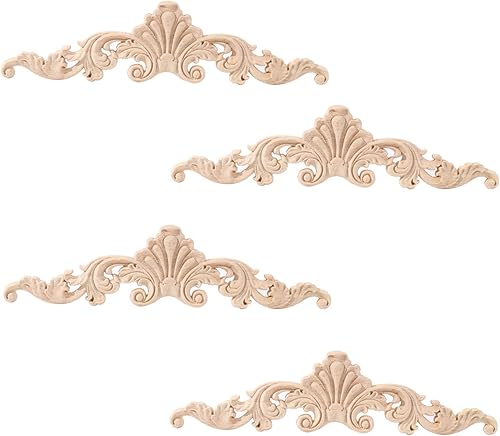 Vista 25 de Long Wood Appliques - DIY Wooden Carved Onlays for Bed, Door, Cabinet & Wardrobe Decoration (4PC, 20x5cm/7.8"x1.9")
