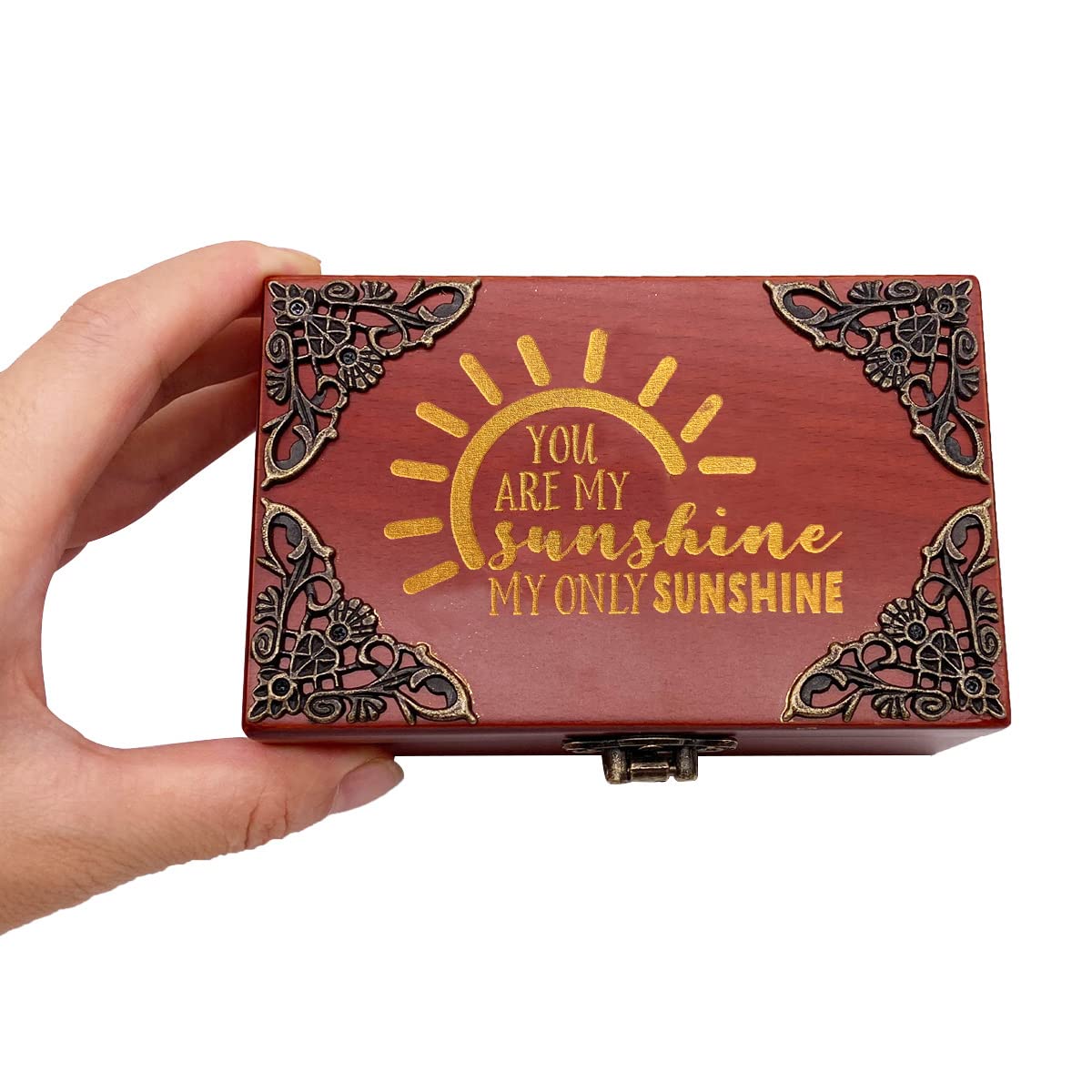 You are My Sunshine Jewelry Music box with Mirror Carved Wood