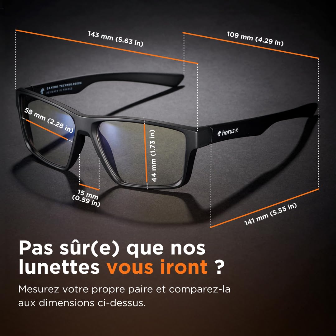 Horus X Lunettes Anti lumière Bleue Gaming et Bureau Homme Femme pour Ecran | Anti Fatigue & Migraine Oculaire | Pack Transparent + Ambré