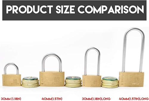 Miniatura 6 de RESET -291 Candado de latón pequeño con llave diferente, candado de latón pequeño de 1.181 in con grillete largo de acero inoxidable, 3 llaves,