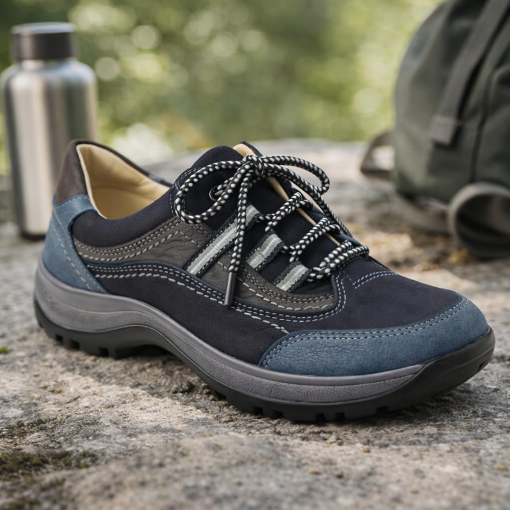 Easy Step Conny 05 | Hochwertiger FliessGel Trekking/Wander Schuh aus Nubuck Leder | zur Linderung von Müden Füssen | mit Zwei Austauschbaren Einlagen
