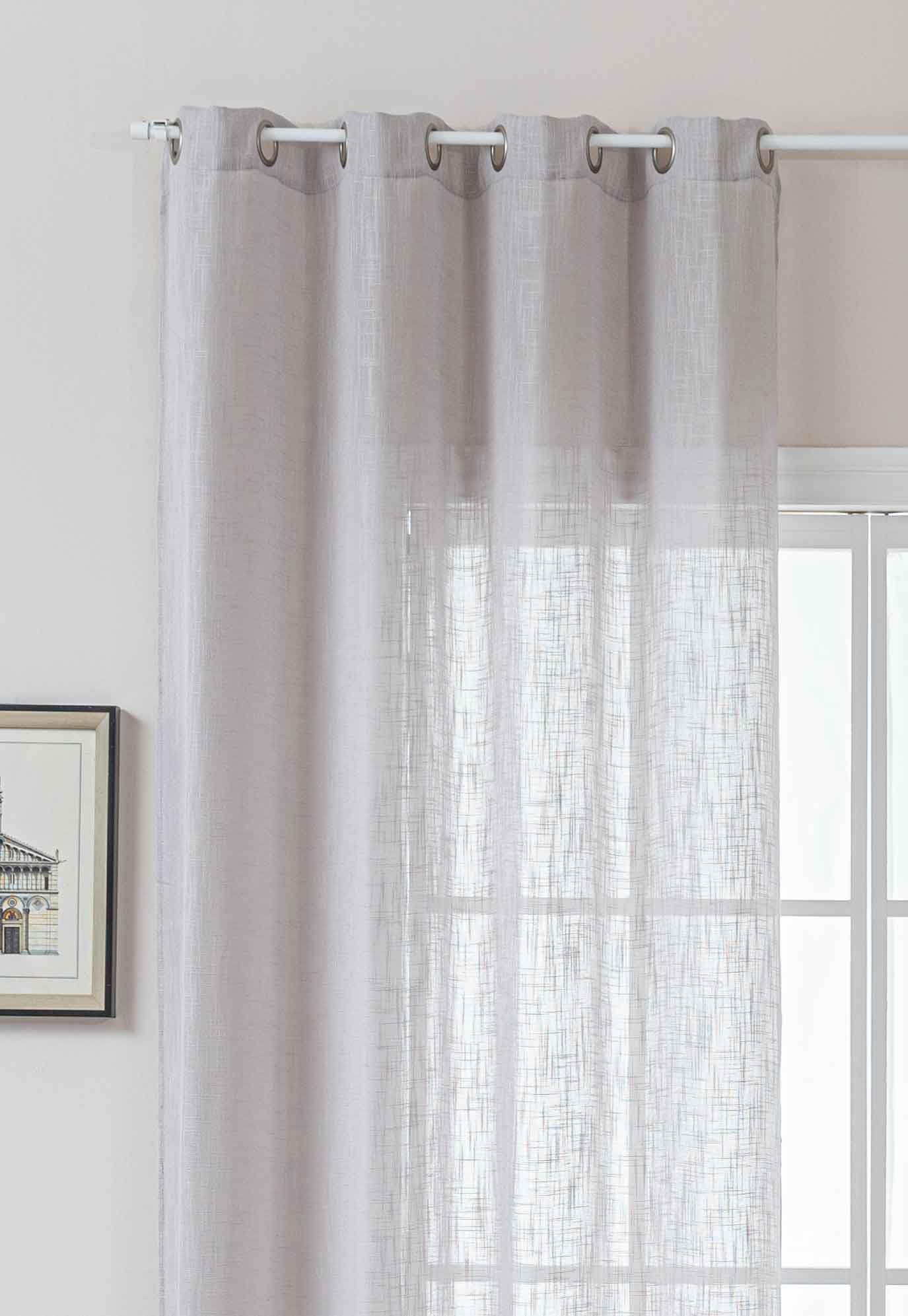 Gardinenbox Seoul 2024110 Curtain Eyelets Coarse Fibre H x W 245 x 140 cm Grey Eyelets Linen Look Structure Plain Semi-Transparent Opaque