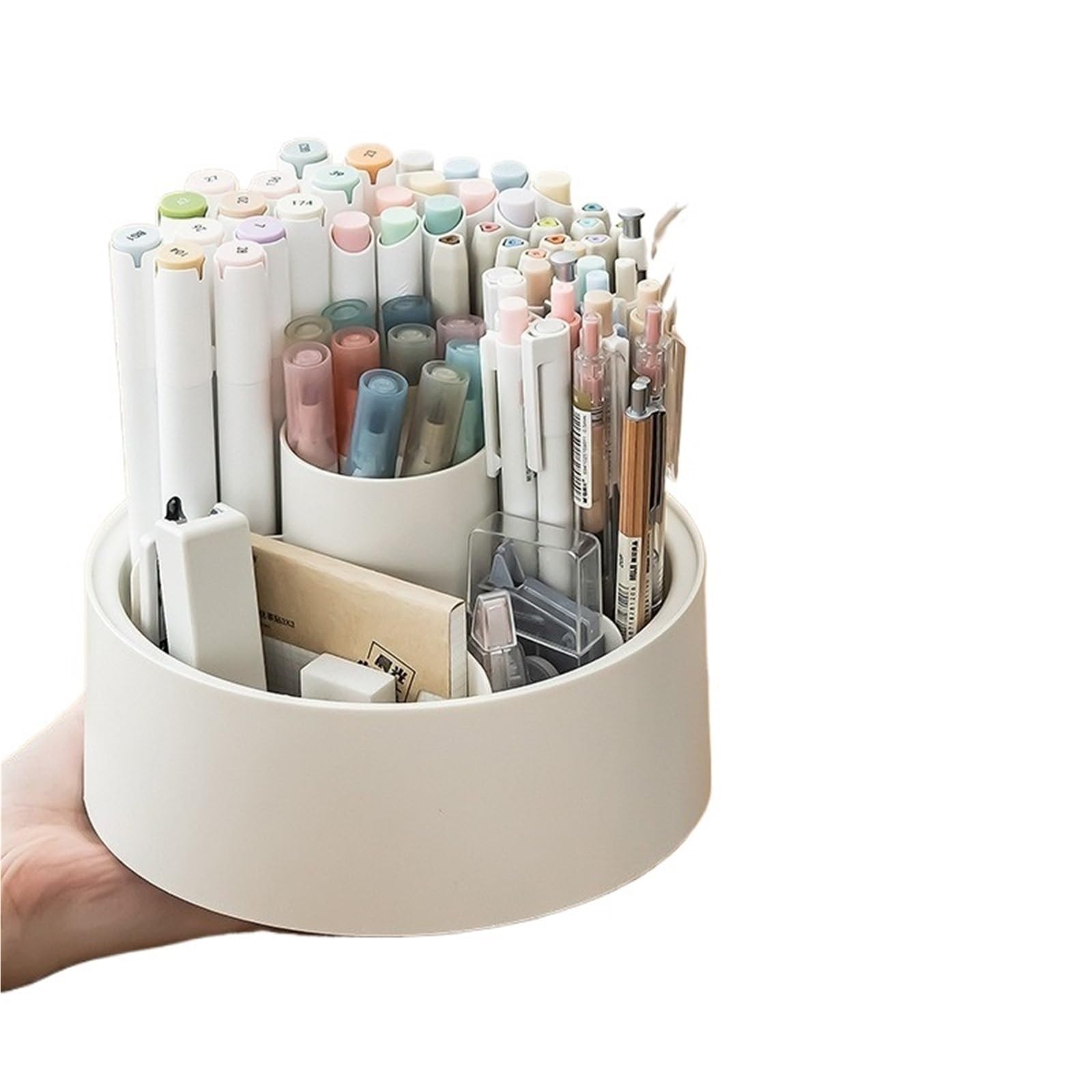 Portapenne girevole di lusso in plastica, portapenne da scrivania for cancelleria ufficio per Ufficio e Casa(White)