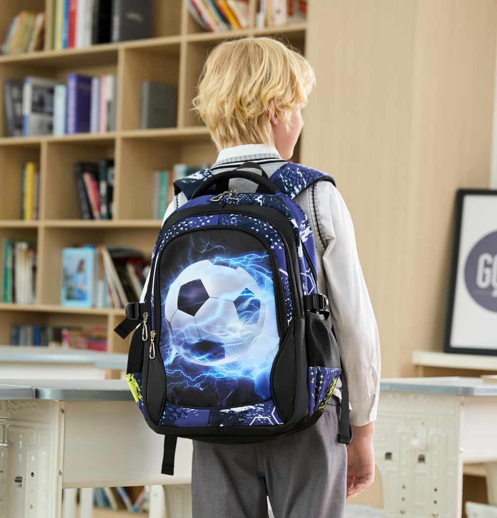 Boys Backpack For Elementary Middle Kids School Bookbag Waterproof School Bags 18 Inch (5-Black Lightning Soccer) - Image 2