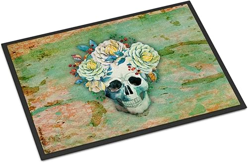 Carolines Treasures BB5124JMAT - Tapete de calavera del Día de los Muertos con flores para interiores o exteriores 24 x 36 pulgadas 36 pulgadas de