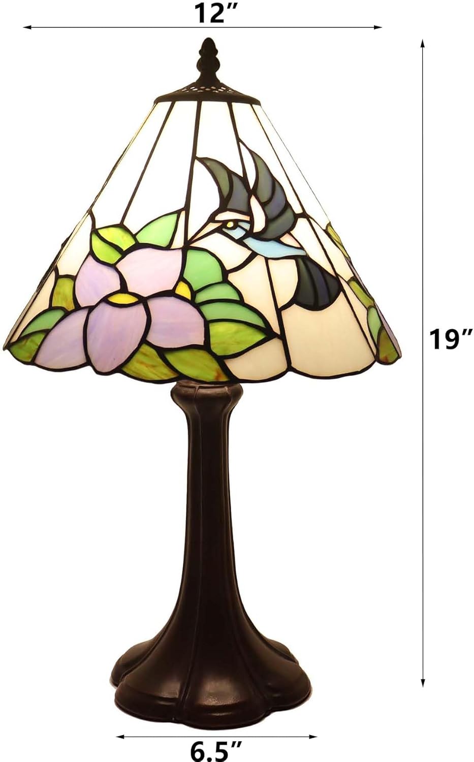 Bieye L11052 Tiffany Style Stained Glass Hummingbird Table Lamp for Home Decoration (12" Wx19 H)
