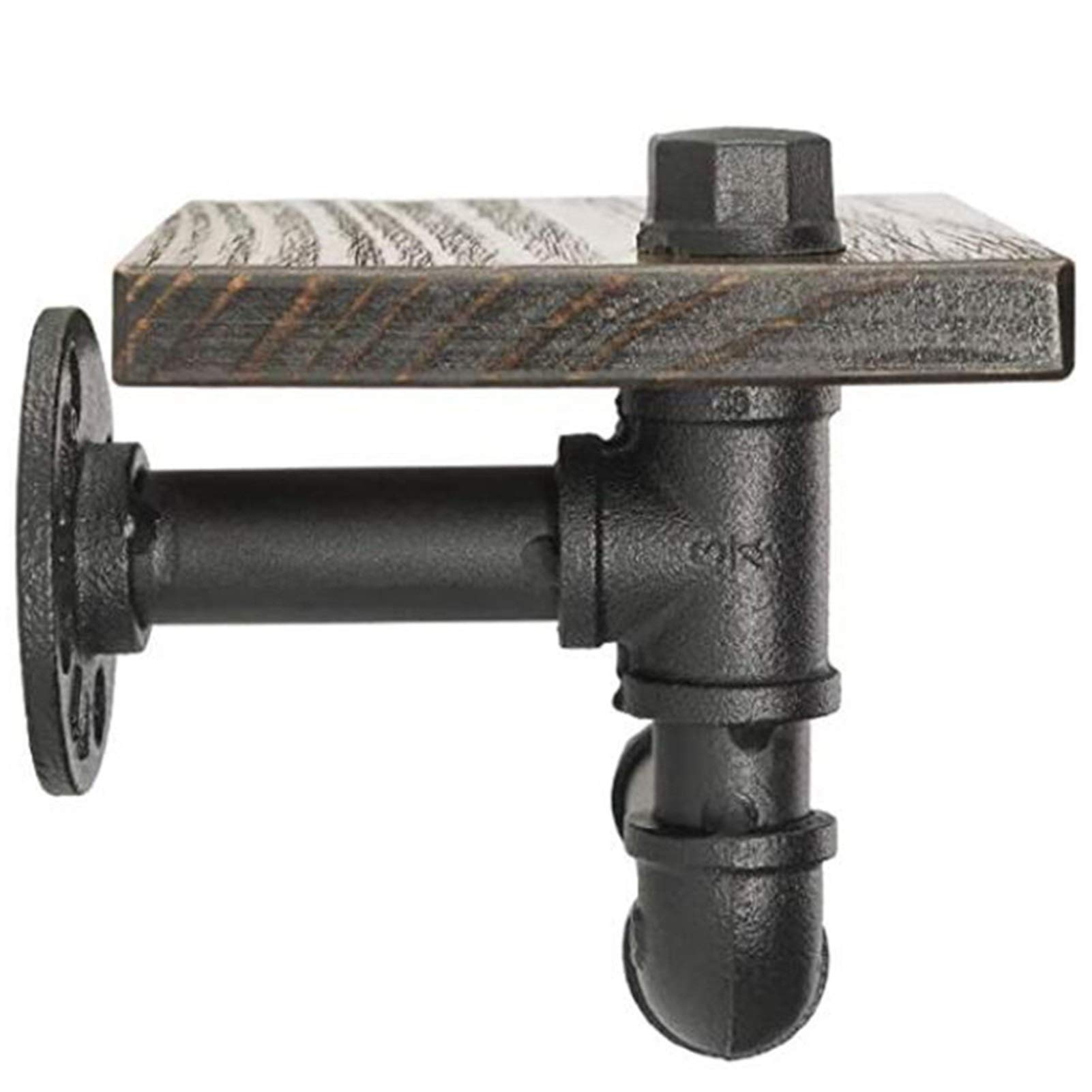 ZHENGGUIFANG Durable Industrial Toilet Paper Holder with Rustic Wooden Shelf and Cast Iron Pipe Hardware for Bathroom Washroom