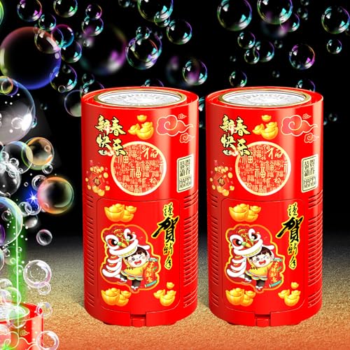 Máquina de bolhas de fogo artificial (2 peças de 20 orifícios), criador automático de bolhas de fogo de artifício com luzes e som com fecho para crianças, ano novo chinês 2023, Natal, festa.