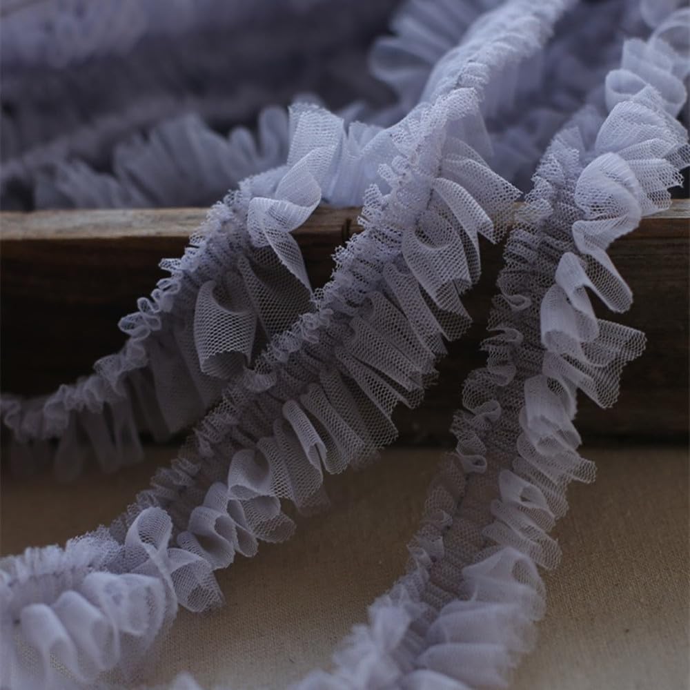 Dressmaking Frilled Trim, 1M Pleated Tulle Fabric 3.5cm Ribbon Blue Purple Sewing Guipure Supplies Pink Green Laces Material Dentelle(See charta)