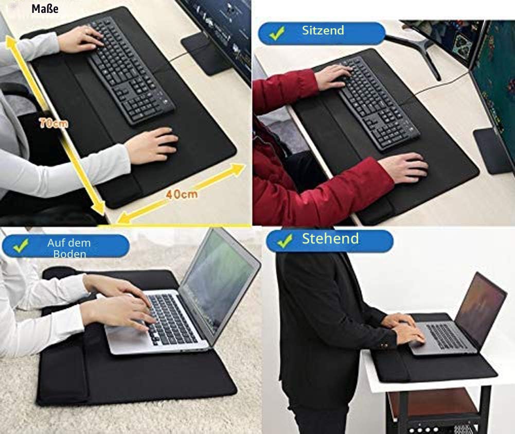 Erweiterte 3-in-1-Tastatur N Maus Handgelenkauflage Pad Memory Foam Handauflage Unterstützung Schreibtischunterlage Gaming Pad Handgelenkkissen Kissen Büro & Zuhause - Schwarz