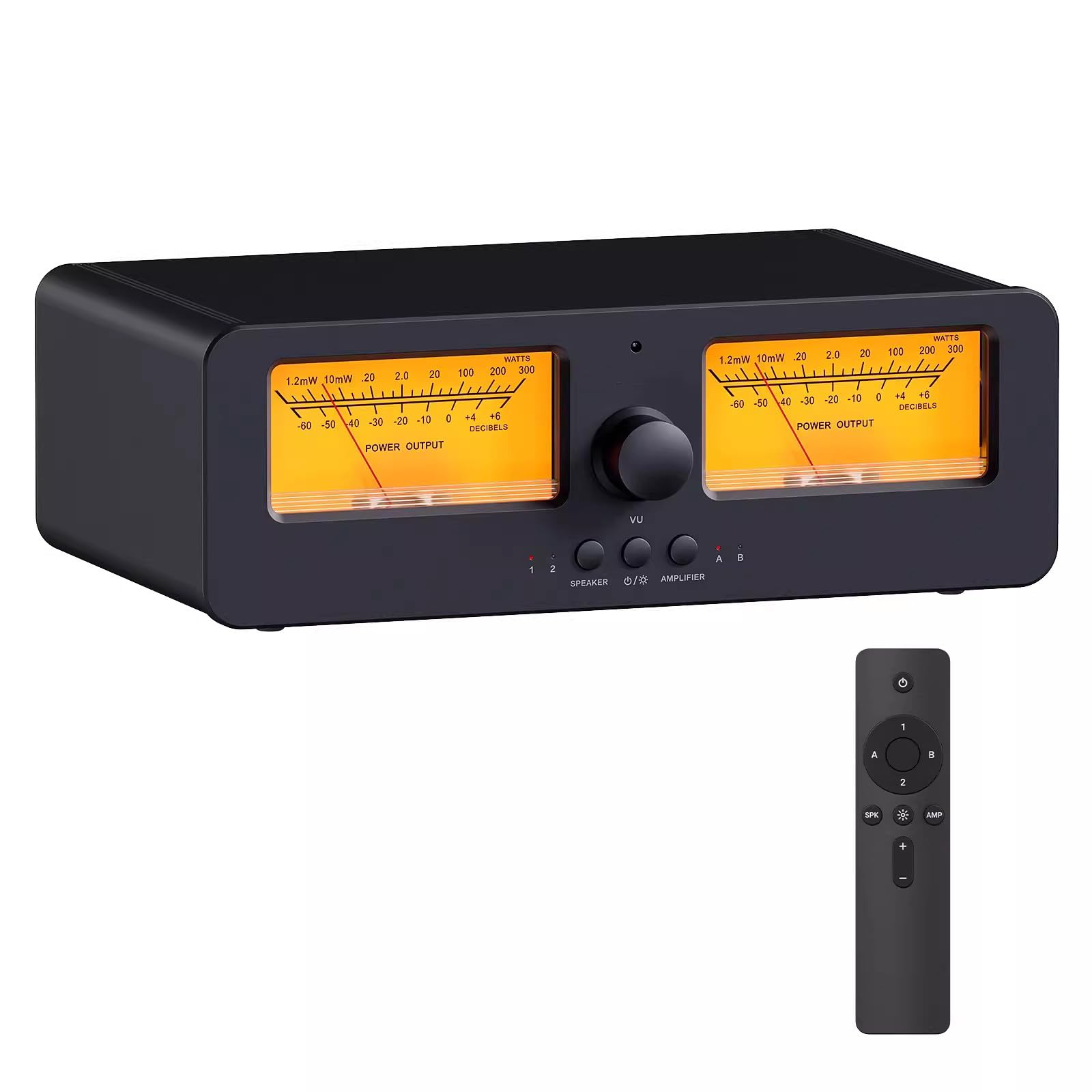 Audio Switcher 2-Wege Lautsprecher Selector Box mit Fernbedienung und Dual Analog VU Meter für HiFi Verstärker und Passive Lautsprecher