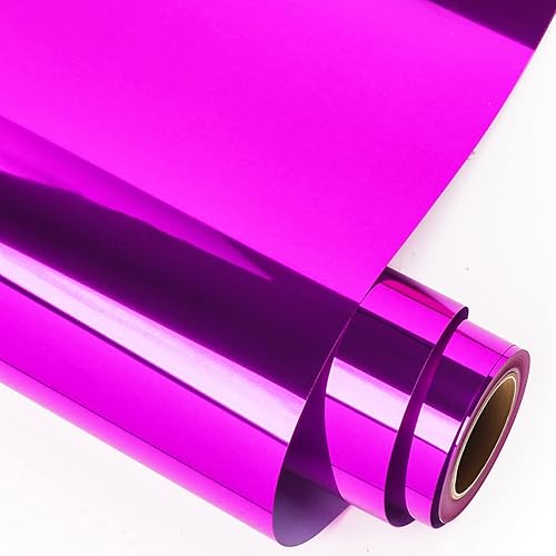 GIRAFVINYL Metallic Foil Heat Transfer Vinyl Royal Pink Iron On Vinyl 12" X 8ft Chrome HTV Vinyl for DIY Tshirt,Bags,Garments