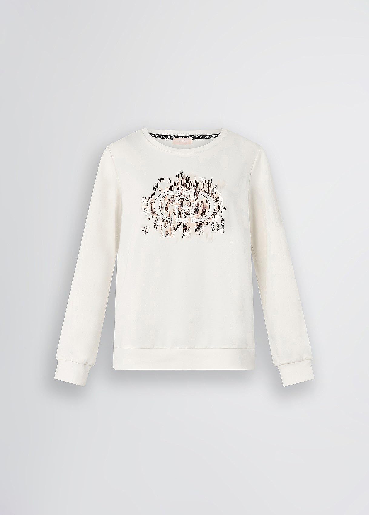 Liu Jo Felpa Leggera Girocollo da Donna con Logo Animalier e Strass, TA5168