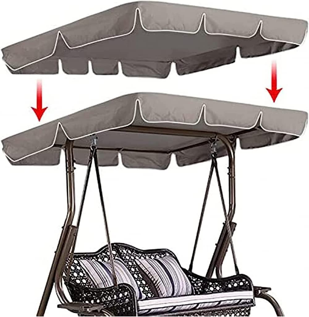 Ersatzdach für Hollywoodschaukel 3 Sitzer, Gartenschaukel Bezug für Hollywoodschaukel/Hängematte, wasserdichtes Dach für Gartenschaukel, UV-Schutz-Grau||195 * 125 * 15cm