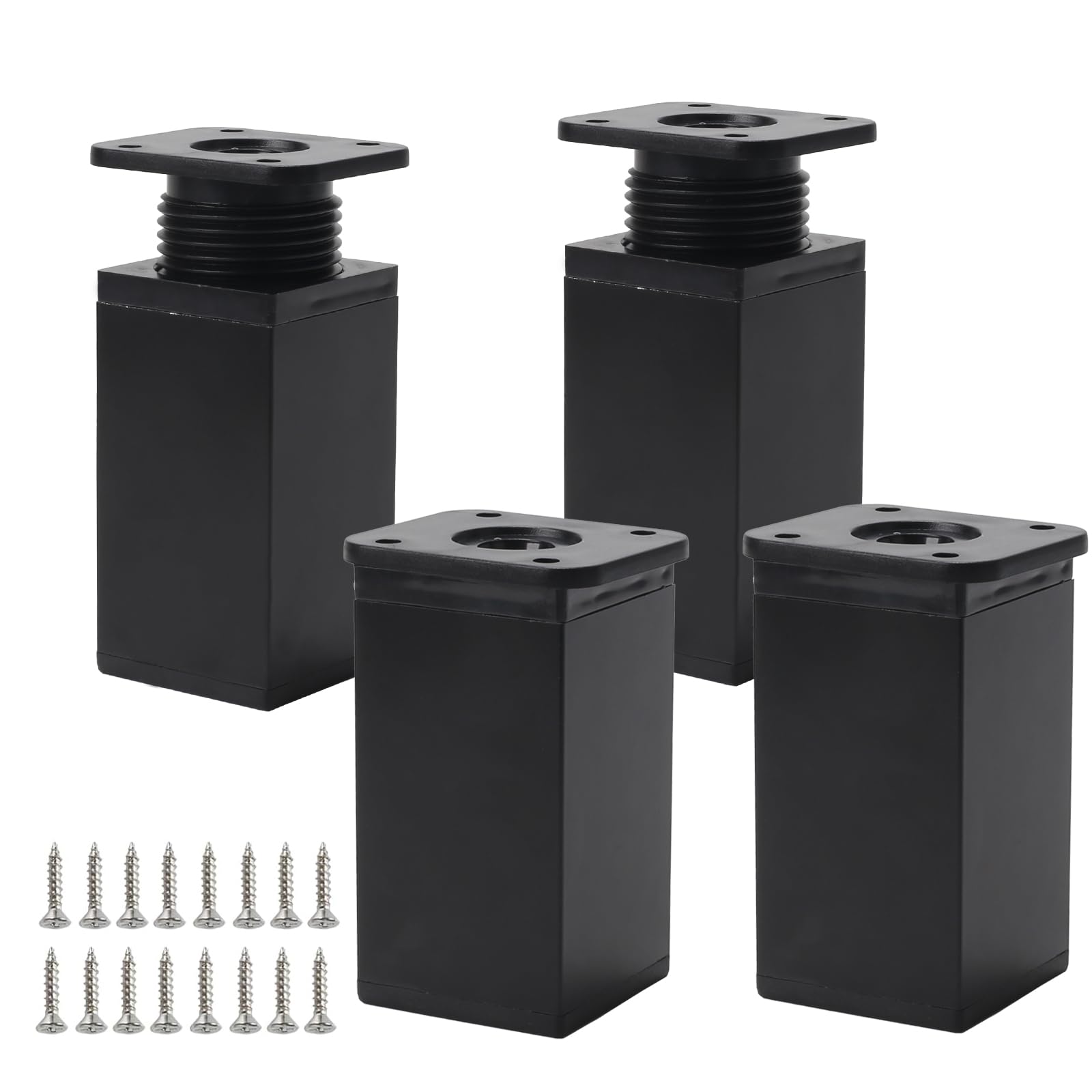 4 Pezzi Piedini Regolabili per Mobili Quadrati Gambe per Mobili Altezza Regolabile 8 cm Piedi per Mobili Gambe Letto Gambe Tavolo in Metallo per Armadietto Divano (Nero, 8cm)