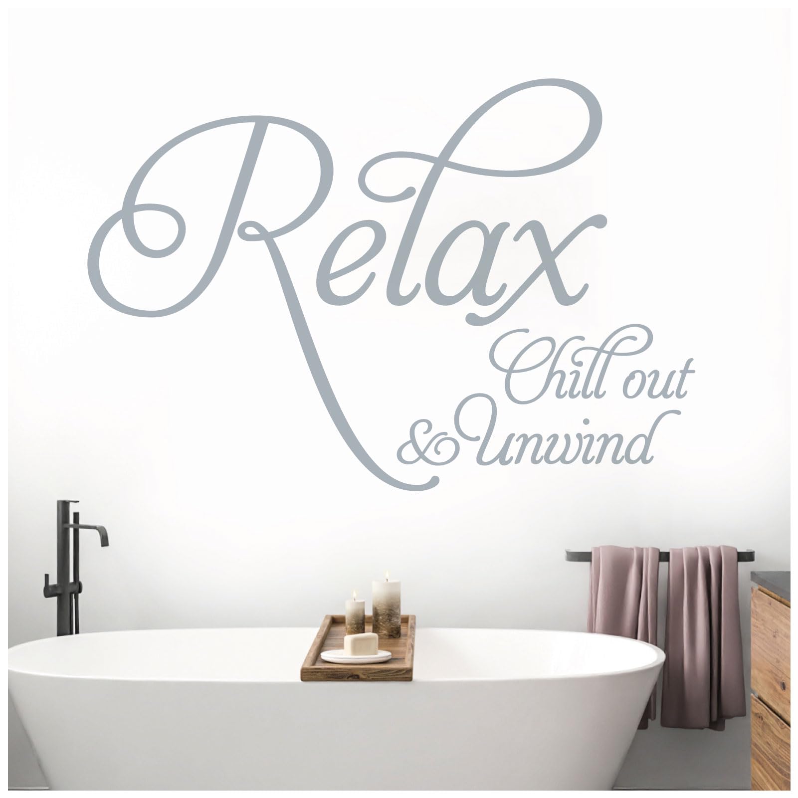 Relax, Chill Out, Unwind - Bathroom, Spa Wall Quote, Decal Wall Art Sticker [XLarge] [Silver]