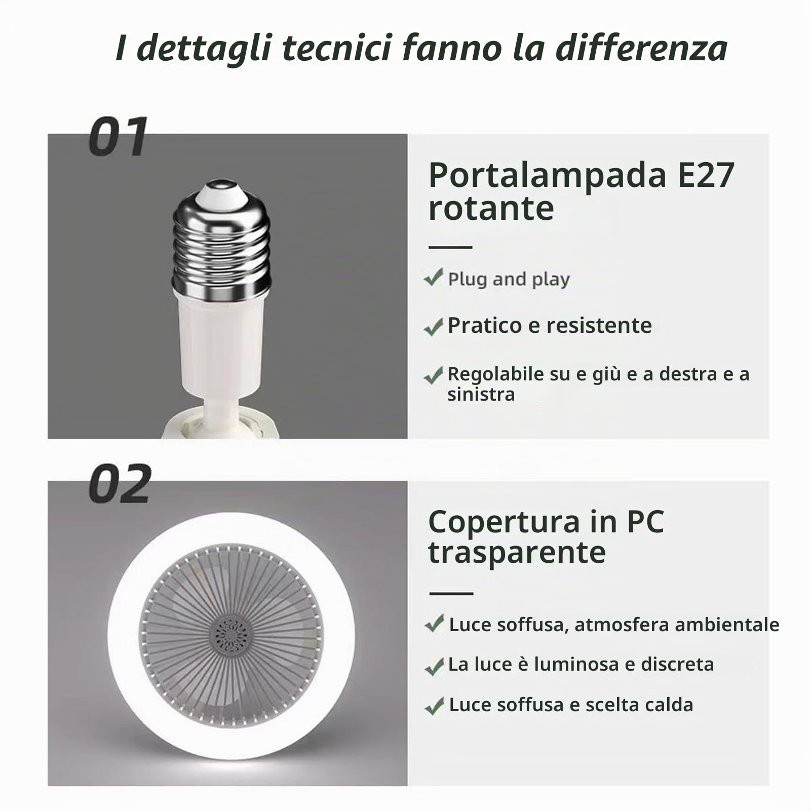Elprico Ventilatore da Soffitto E27 con Luci, Ventilatore da Soffitto con Presa 30 W con Telecomando, Ventilatore da Soffitto a Basso Profilo Piccoli Spazi Camera da Letto Home Office