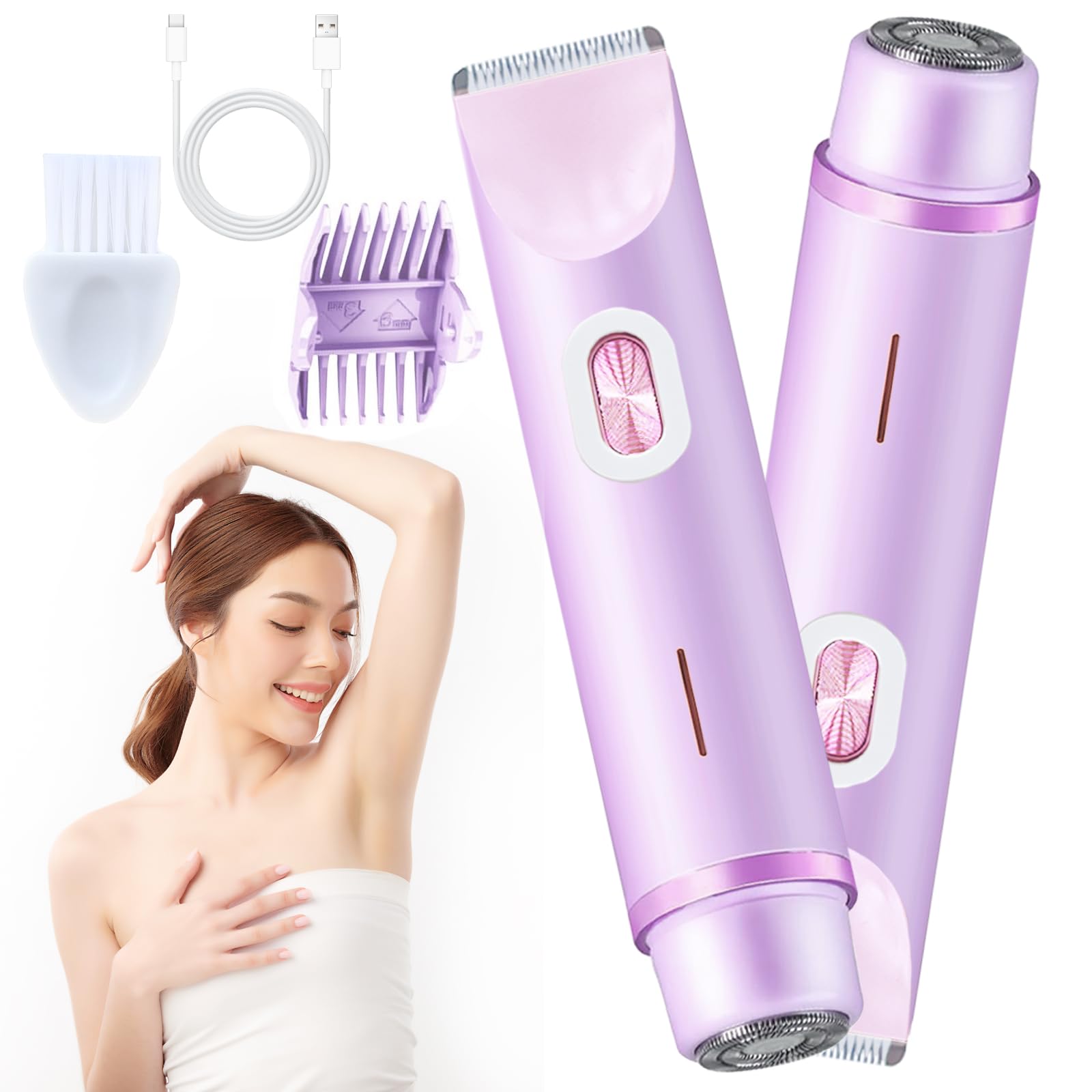 2025 New Electric Womens Shaver, 2-in-1 Body Shaver & Bikini Trimmer for Women, Waterproof Wet & Dry Use Body Hair Electric Razor Trimmer for Bikini