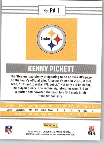 Miniatura 2 de 2022 Panini Chronicles Panini #1 Kenny Pickett Pittsburgh Steelers RC Rookie Card Official NFL Football Card in Raw (NM or Better) Condition