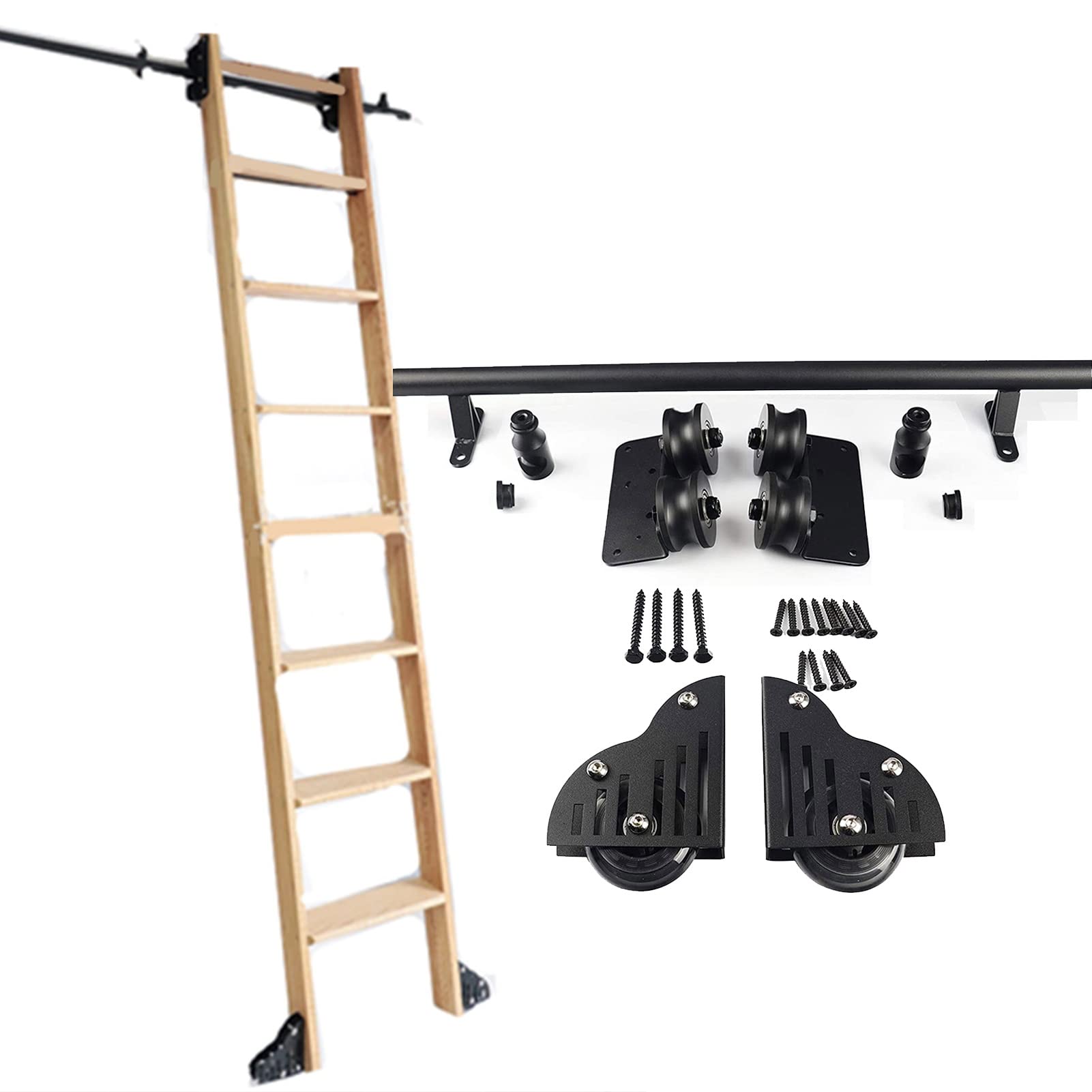 Bibliotheksleiter Leiter-Hardware-Kit, 3,3 Fuß bis 20 Fuß Stahlrohr-Röhrchen-Mobilfunkschienen (Keine Leiter), rollende Leiter-Hardware für Home Office