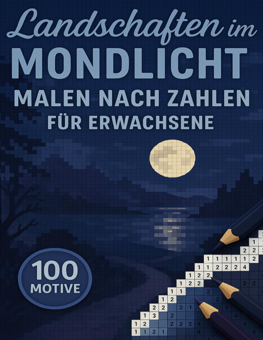 Landschaften im Mondlicht Malen Nach Zahlen Für Erwachsene: 100 Motive in geheimen Pixelmosaiken mit stimmungsvollen Szenen bei Mondschein, die sich ... enthüllen und entspannten Farbgenuss bieten.