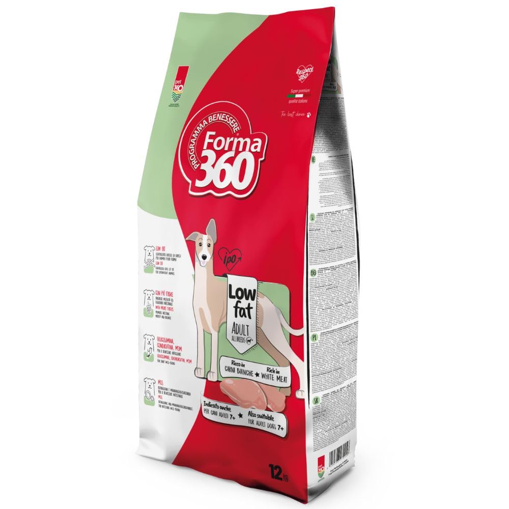 Crocchette per Cani Adulti Sovrappeso e Sterilizzati – Low Fat per Controllo del Peso – Carni Bianche – Forma360 – 12 kg