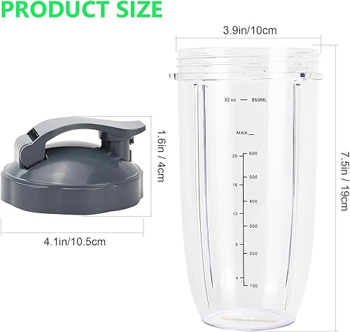 Miniatura 4 de Nutribullet - Vasos de repuesto con tapa abatible para llevar, vasos de repuesto de gran capacidad de 32 onzas compatibles con Nutribullet 600W y
