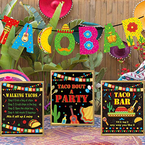 Party Greeting Taco Bar Decoration Kit Mexican Banner Table Sign Food Tent Cards Cinco De Mayo Fiesta Birthday Party Bachelorette Bridal Shower Favors Supplies,Set Of 22 thumb #6