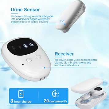 Bed Wetting Alarm Children, Wireless Bedwetting Alarm, 3 Alert Modes Pee Monitor with Sound & Vibration, Bedwetting Monitors for Potty Training, Care of Kids and Elderly, White