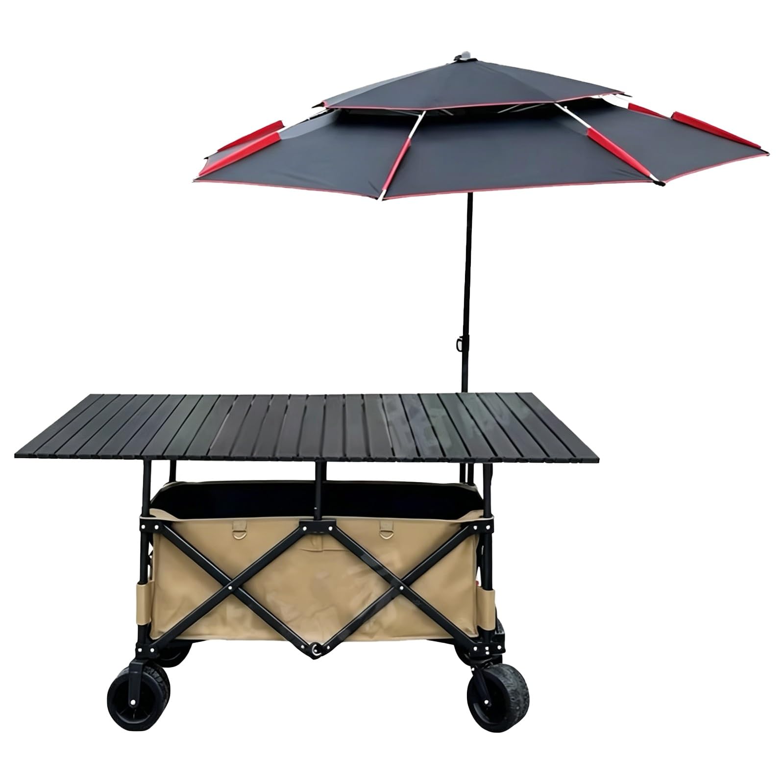 Collapsible Portable Vendor Cart with Detachable Table and Sun Umbrella