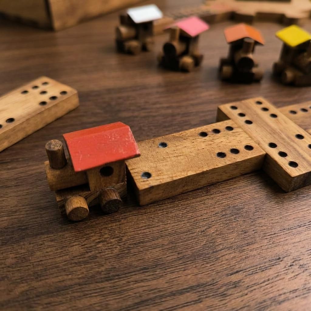 Train Mexicain Jeu de Dominos en Bois Massif d'Acacia