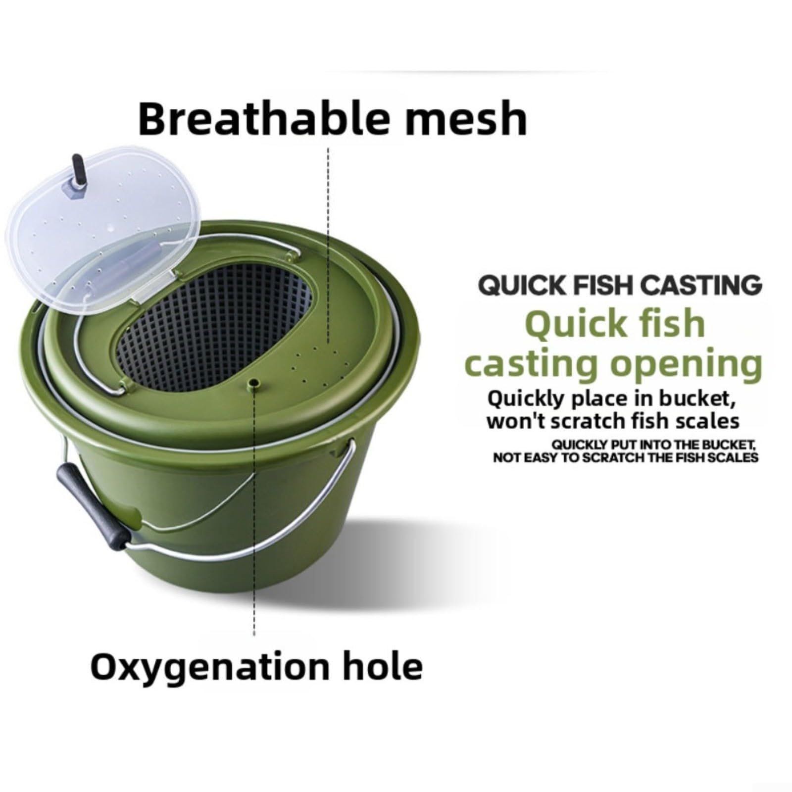 Secchio da pesca 2 in 1 con design a doppia piattaforma, porta pesce vivo in polipropilene ispessito, contenitore portatile a prova di perdite, per pesca d'acqua dolce e salata, verde (grande)