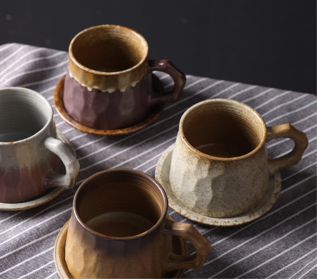 Tazzine Caffe Feste Tazze Tazza da caffè Smaltata Personalizzata E Set di Piatti tè Pomeridiana in Ceramica Vintage Home Office Tazza tè(F)
