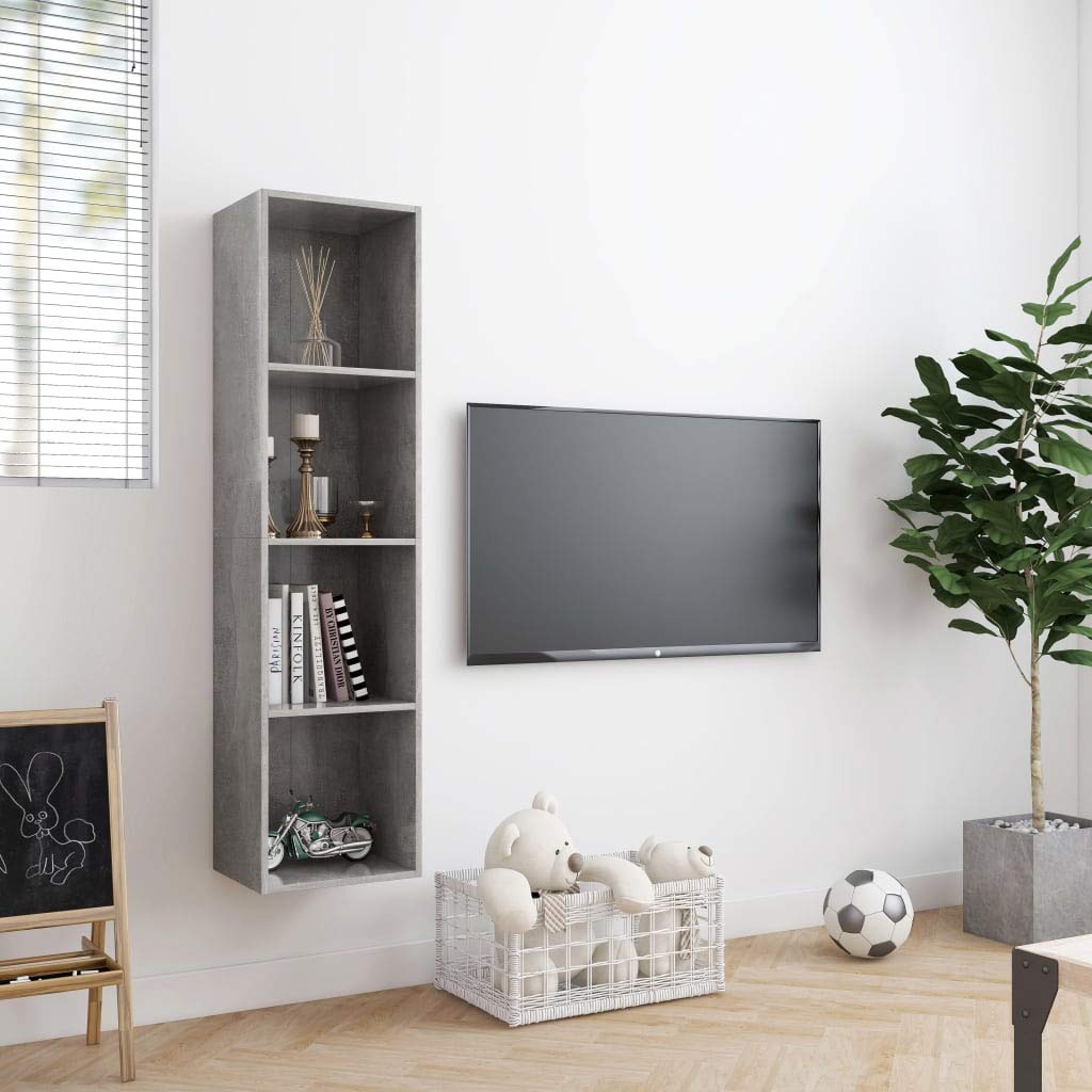 Biblioteka 4 przegródki drewniane Ingenierie Grey Beton 143x30x36 cm | Uniwersalna półka ścienna, przechowywanie książek DVD, łatwe do czyszczenia, montaż w zestawie