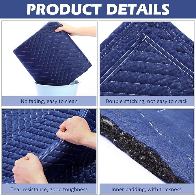 Image of Moving Blankets Heavy Duty Professional Packing Blanket to Move Environmental Move Supplies Pack of (3, (72 * 80)-Blue)